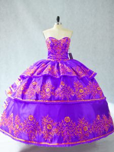 Purple Sweetheart Neckline Embroidery and Ruffled Layers Sweet 16 Dresses Sleeveless Lace Up