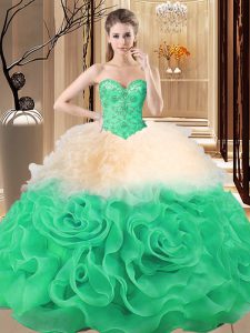 Ball Gowns Sweet 16 Dress Multi-color Sweetheart Fabric With Rolling Flowers Sleeveless Floor Length Lace Up