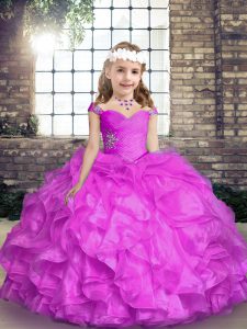 Stylish Sleeveless Lace Up Floor Length Beading and Ruffles Pageant Dress Wholesale