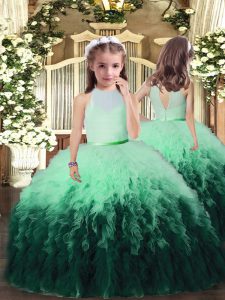 Enchanting Tulle Sleeveless Floor Length Little Girl Pageant Gowns and Ruffles