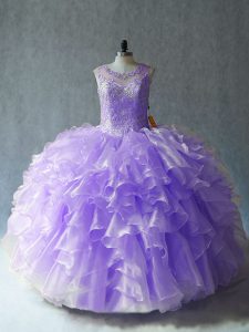 Traditional Scoop Sleeveless Lace Up Sweet 16 Quinceanera Dress Lavender Organza