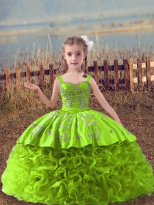 Fabric With Rolling Flowers Sleeveless Kids Formal Wear Sweep Train and Embroidery