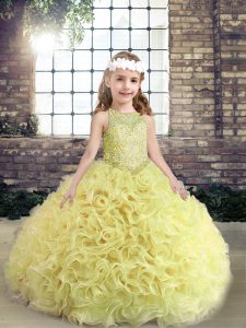 Floor Length Ball Gowns Sleeveless Yellow Green Little Girl Pageant Dress Lace Up