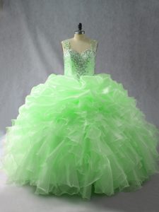 Beauteous Straps Sleeveless Sweet 16 Quinceanera Dress Floor Length Beading and Ruffles and Pick Ups Organza