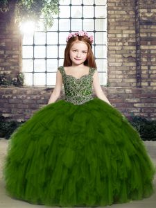 Affordable Tulle Sleeveless Floor Length Little Girl Pageant Gowns and Beading and Ruffles