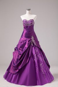 Popular A-line Quinceanera Dresses Eggplant Purple Sweetheart Organza Sleeveless Floor Length Lace Up