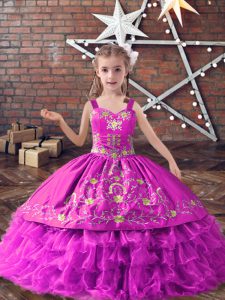 Beautiful Lilac Sleeveless Satin and Organza Lace Up Little Girl Pageant Gowns for Wedding Party