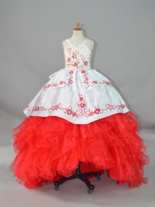 Sleeveless Sweep Train Beading and Embroidery and Ruffles Lace Up Little Girl Pageant Dress