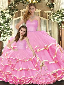 Traditional Sweetheart Sleeveless Organza Quinceanera Dresses Ruffled Layers Lace Up