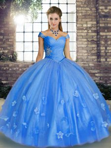 New Style Off The Shoulder Sleeveless Tulle Quinceanera Dresses Beading and Appliques Lace Up