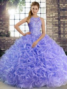 Glamorous Floor Length Lavender Quinceanera Dresses Scoop Sleeveless Lace Up