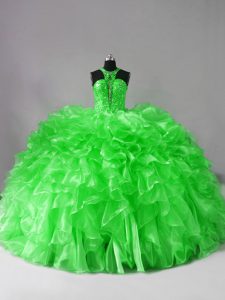 Sleeveless Beading and Ruffles Lace Up Quinceanera Dress with Brush Train