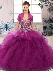 Shining Floor Length Ball Gowns Sleeveless Fuchsia 15 Quinceanera Dress Lace Up