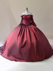 Satin Long Sleeves Quince Ball Gowns Brush Train and Beading