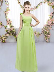 Sumptuous Sleeveless Chiffon Floor Length Lace Up Damas Dress in Yellow Green with Hand Made Flower