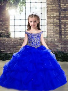 Affordable Royal Blue Scoop Lace Up Beading and Pick Ups Pageant Dress for Teens Sleeveless