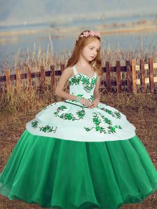 Green Straps Side Zipper Embroidery Girls Pageant Dresses Sleeveless