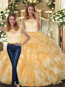 Scoop Sleeveless Organza Quinceanera Gown Lace and Ruffles Clasp Handle