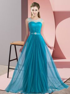 Floor Length Empire Sleeveless Teal Court Dresses for Sweet 16 Lace Up