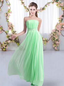 Best Selling Chiffon Strapless Sleeveless Sweep Train Lace Up Beading Court Dresses for Sweet 16 in Apple Green