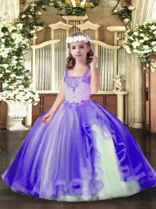Charming Lavender Sleeveless Beading Floor Length Girls Pageant Dresses