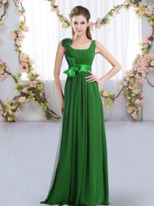 Chiffon Sleeveless Floor Length Court Dresses for Sweet 16 and Belt and Hand Made Flower
