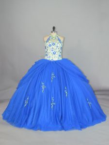 Blue Strapless Lace Up Appliques and Embroidery Sweet 16 Quinceanera Dress Sleeveless