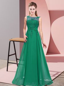 Sleeveless Floor Length Beading and Appliques Zipper Court Dresses for Sweet 16 with Dark Green