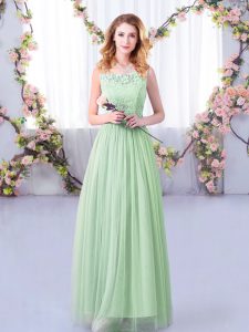 Discount Apple Green Sleeveless Lace and Belt Floor Length Court Dresses for Sweet 16