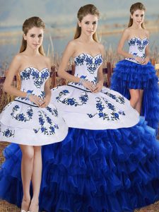 Gorgeous Sweetheart Sleeveless Organza Quinceanera Dresses Embroidery and Ruffled Layers and Bowknot Lace Up