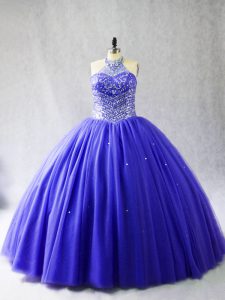 Lace Up Quinceanera Dresses Blue for Sweet 16 and Quinceanera with Beading Brush Train