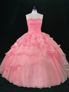 Floor Length Watermelon Red 15th Birthday Dress Sweetheart Sleeveless Lace Up