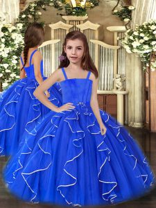 Straps Sleeveless Lace Up Pageant Gowns For Girls Royal Blue Tulle