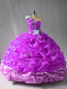 Gorgeous Purple One Shoulder Lace Up Pick Ups and Hand Made Flower Sweet 16 Quinceanera Dress Sleeveless
