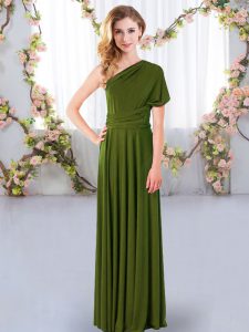 Floor Length Criss Cross Dama Dress for Quinceanera Olive Green for Wedding Party with Ruching