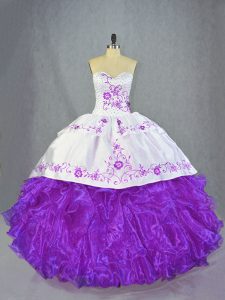 Customized Beading and Ruffles Quince Ball Gowns Purple Lace Up Sleeveless Brush Train