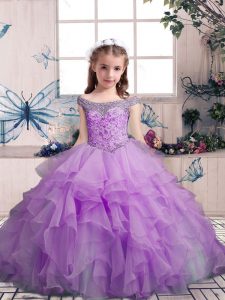 Sleeveless Lace Up Floor Length Beading and Ruffles Pageant Dress Wholesale