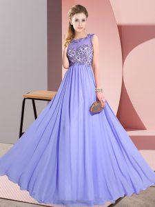 Adorable Lavender Sleeveless Beading and Appliques Floor Length Dama Dress