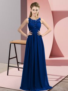 Floor Length Royal Blue Damas Dress Scoop Sleeveless Zipper