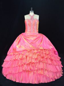 Sleeveless Lace Up Floor Length Beading and Ruffled Layers Quinceanera Gown