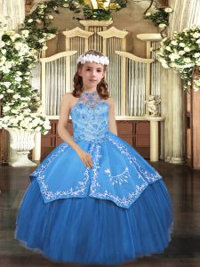Sleeveless Lace Up Floor Length Embroidery Custom Made Pageant Dress