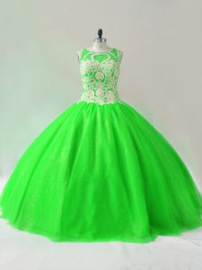 Green Sleeveless Tulle Lace Up Quinceanera Dresses for Sweet 16 and Quinceanera