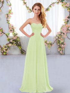 Eye-catching Ruching Dama Dress for Quinceanera Yellow Green Lace Up Sleeveless Floor Length