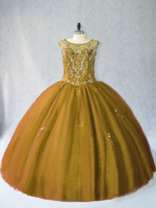 Elegant Brown 15 Quinceanera Dress Sweet 16 and Quinceanera with Beading Scoop Sleeveless Lace Up