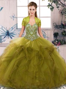 Latest Olive Green Sleeveless Beading and Ruffles Floor Length Quinceanera Dresses