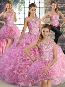 Glorious Rose Pink Sleeveless Floor Length Beading Lace Up Quince Ball Gowns