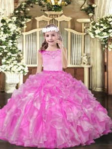 Lilac Sleeveless Beading and Ruffles Floor Length Little Girls Pageant Dress Wholesale