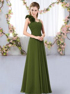 Fashionable Floor Length Olive Green Damas Dress Straps Sleeveless Lace Up