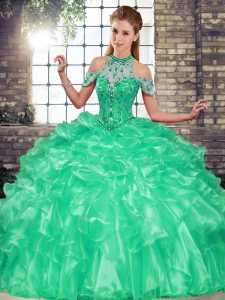 Colorful Sleeveless Beading and Ruffles Lace Up Quince Ball Gowns