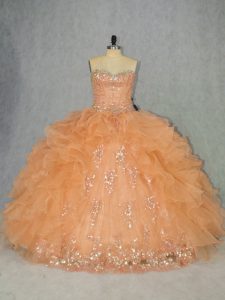 Low Price Ball Gowns Quinceanera Dress Orange Sweetheart Organza Sleeveless Lace Up